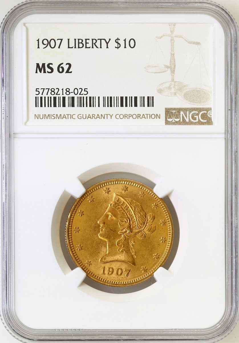 USA 10 $ dolarów 1907 Filadelfia NGC MS62